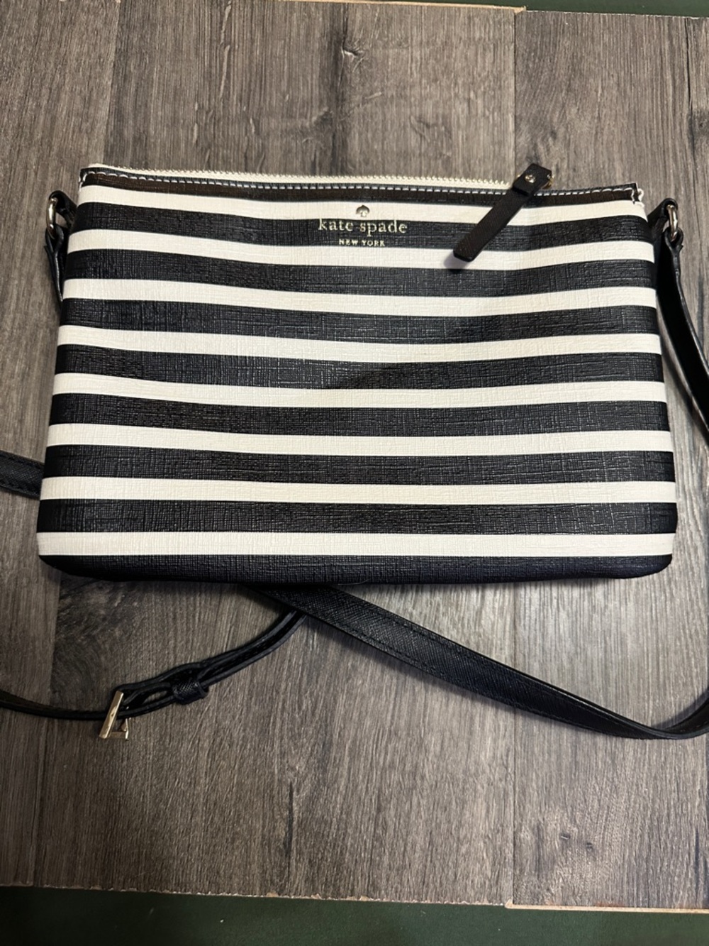kate spade Black & White Striped Crossbody Pouch